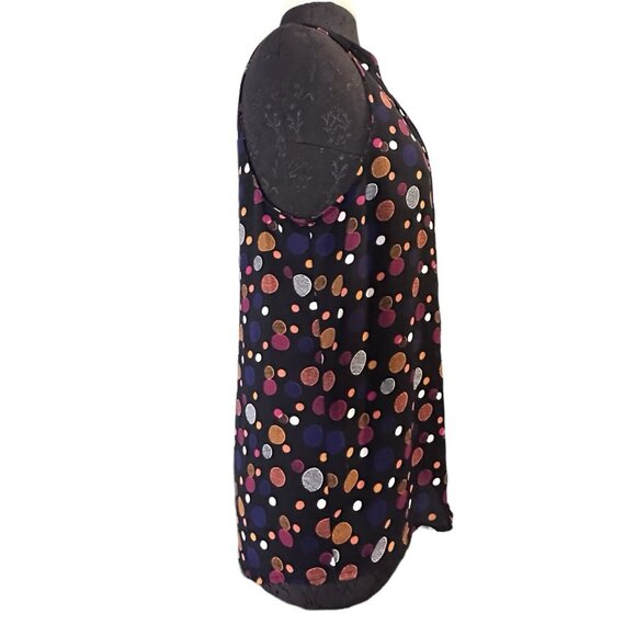 41 Hawthorn Boho Blouse M Sleeveless Black Orange Red Polka Dots Pleated V-Neck - Picture 3 of 7